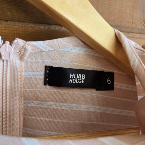 Hijab House Striped Day Dress Beige White 6 Maxi Modest Tier Long Sleeve Boho - Picture 5 of 6